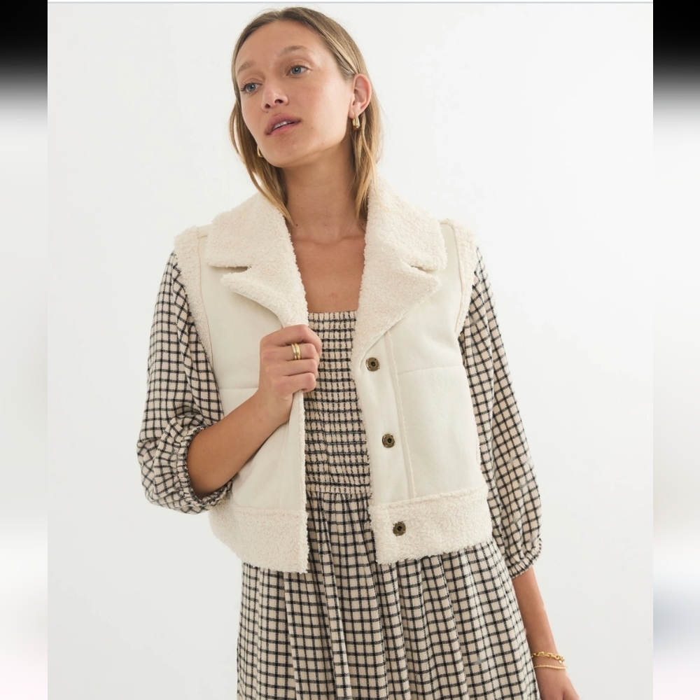 Marine Layer Quebec natural beige cream sleeveless Sherpa Vest size XL brand new - Picture 6 of 6